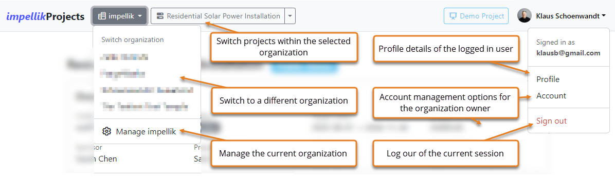 Screenshot 6: Navigation bar with labeled sections