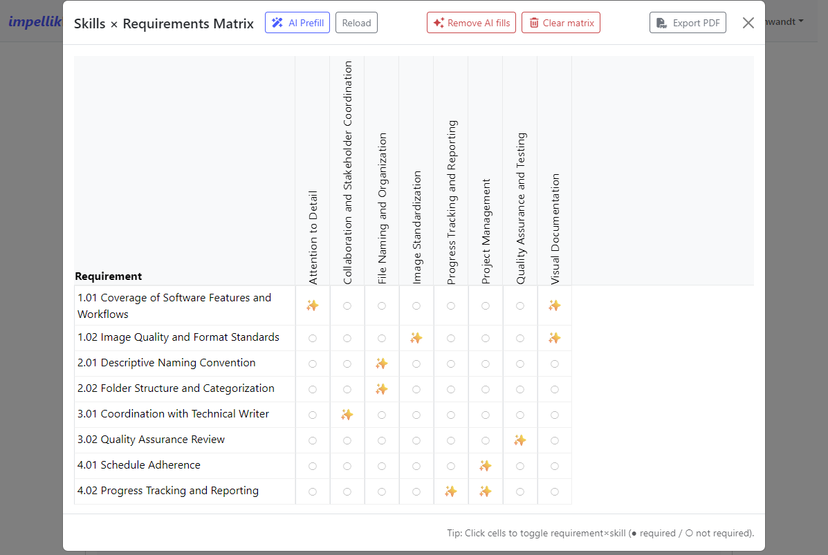 Screenshot 16: Skills matrix with checkboxes